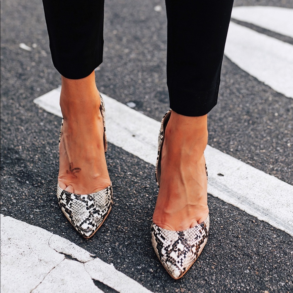 Trina Turk Black and White Snakeskin Pumps